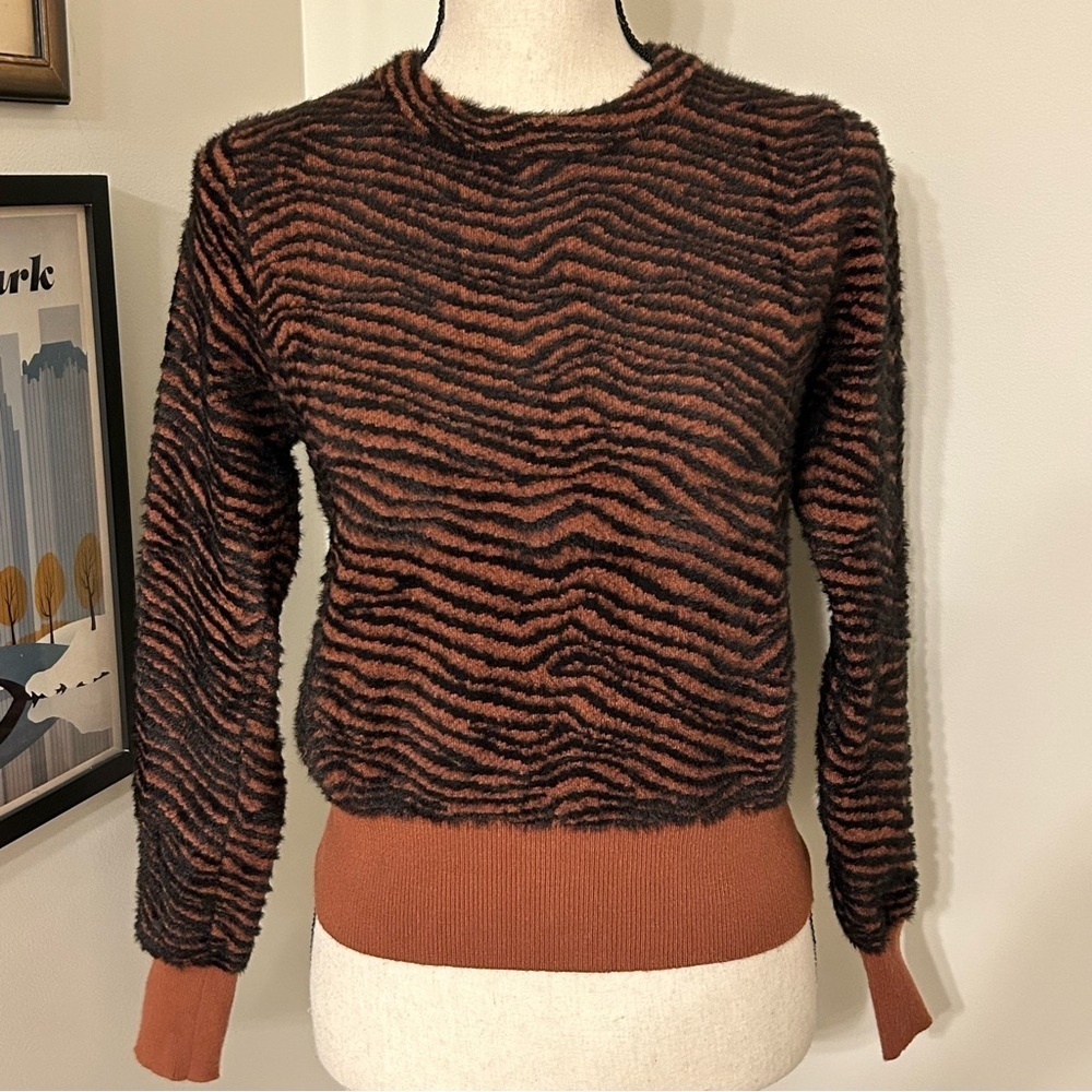 Zara Tiger Stripe Soft Crewneck Sweater - Black and Brown SZ M